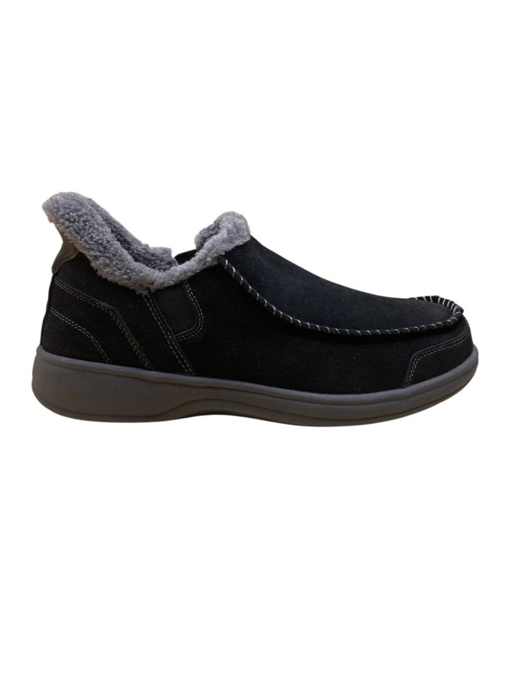 Orthofeet Men’s Black Leather With Faux Fur Lining Slip-On Slippers Size 12 Wide